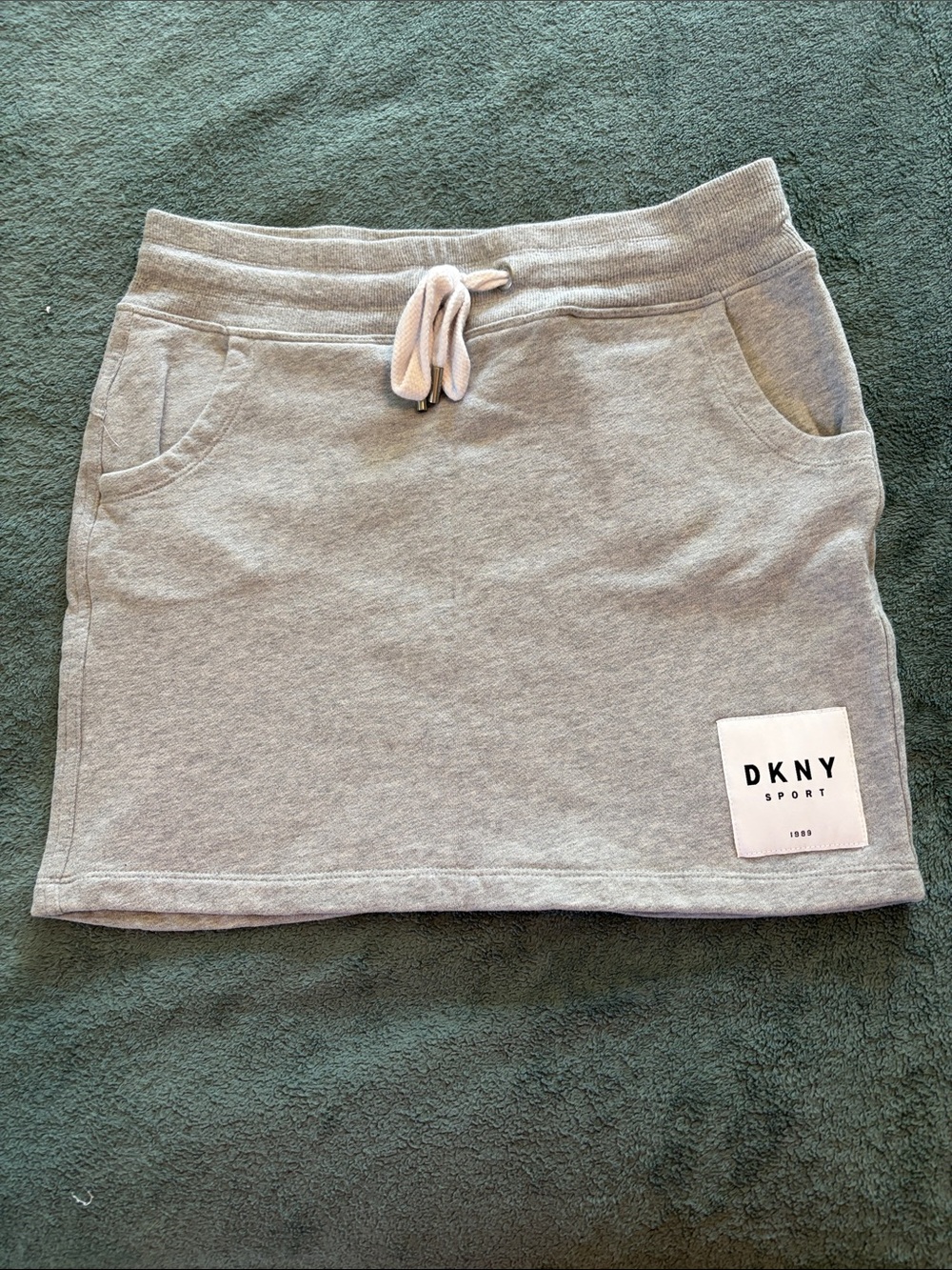 DKNY Light Gray Sweat Mini Skirt with Drawstring
